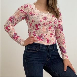Free people LS floral sheer lace top sz SP *C1